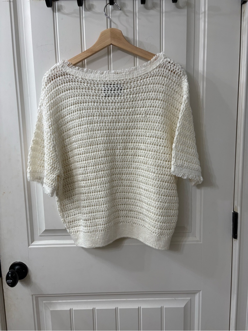 Brochu Walker Simi Fringe Pullover Cream Short-Sleeve Linen Sweater - Picture 12 of 14